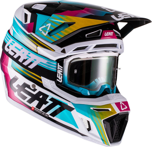 Leatt Moto 8.5 V22 Composite Motocross Helmet with Goggles Water Blue/White